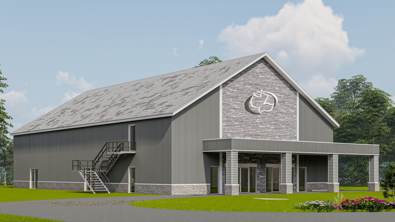Entry and covered porch — OKC-201, rendering