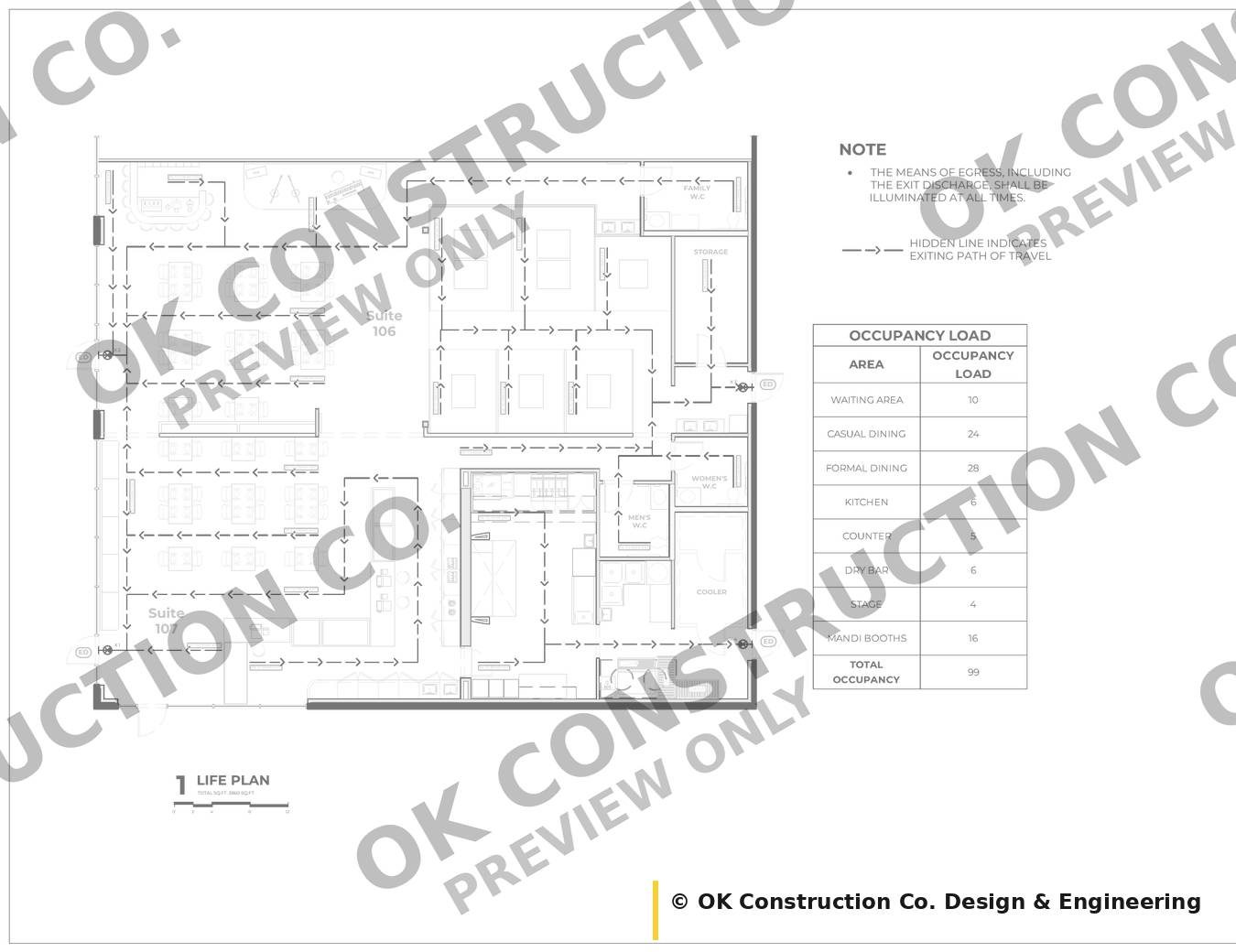 Life Safety Plan — 99 occupants