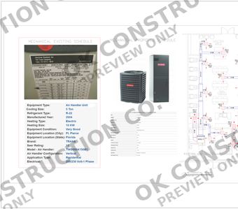 Mechanical equipment schedules and plan