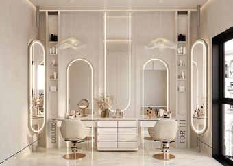 Vanity counter and lit mirrors